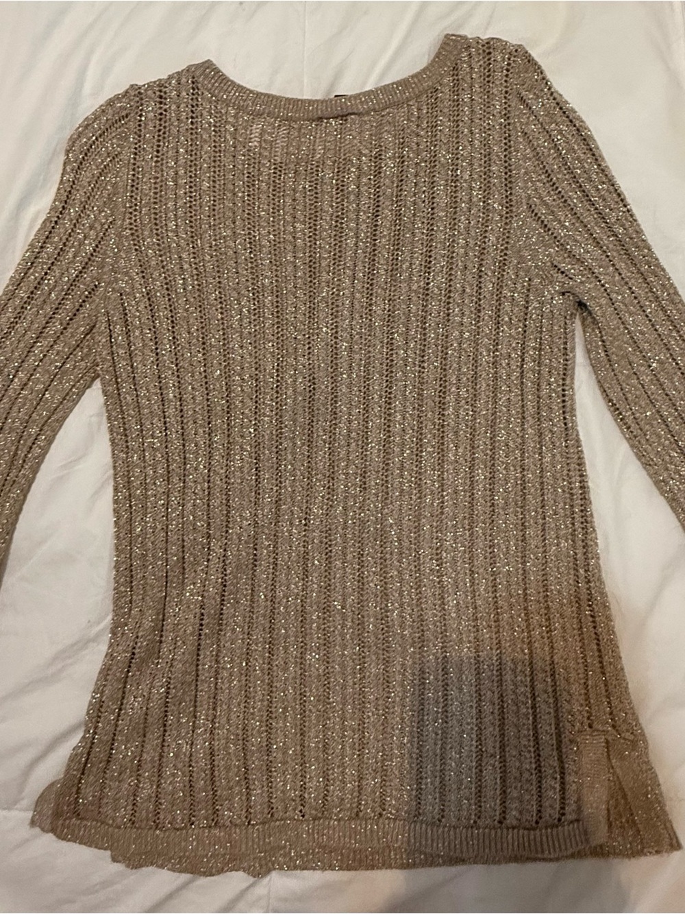 Ribbed Metallic Knit Sweater - Taupe